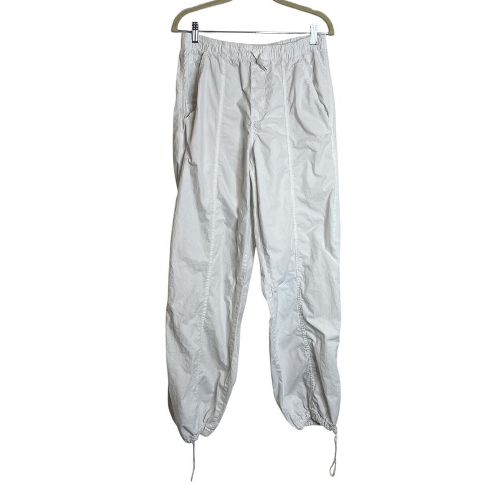 Zara Parachute Pants Womens Small White Drawstring Hem Cotton Joggers